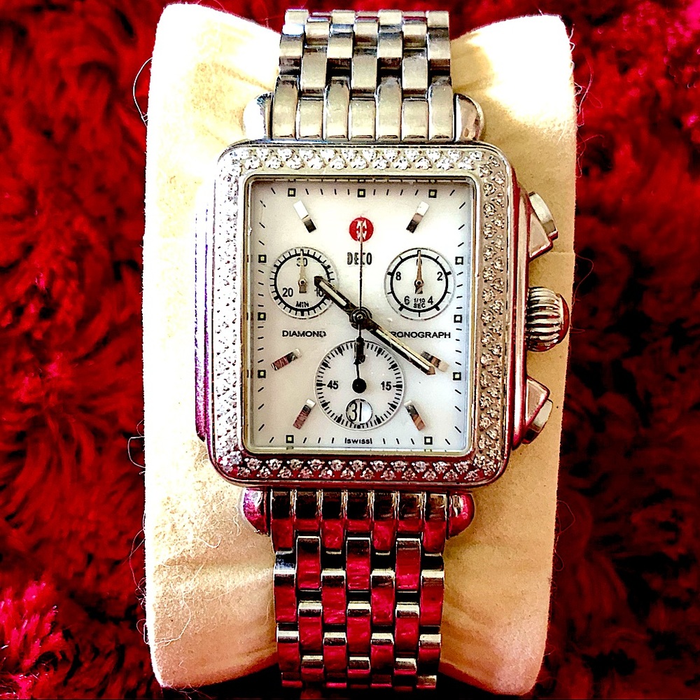 Michele Diamond Deco Stainless Steel MOP Watch